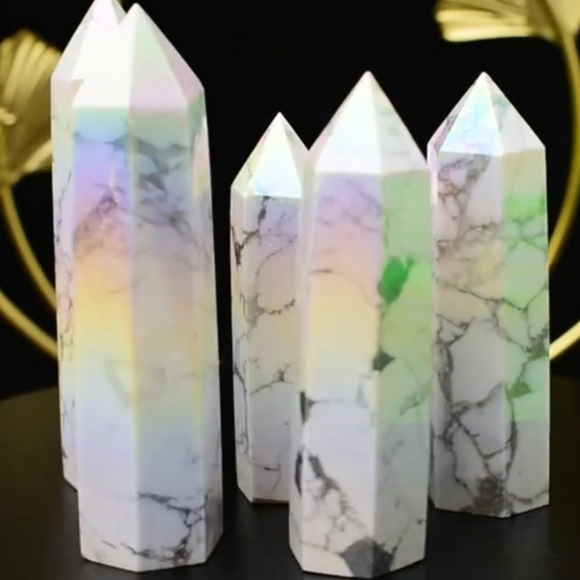 Natural Aura Howlite Crystal Point Electroplating Wand Stone Energy - Picture 9 of 10